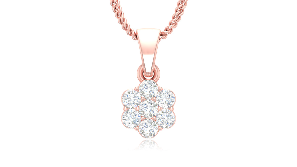 14K Rose Gold Round Diamond Flower Pendant