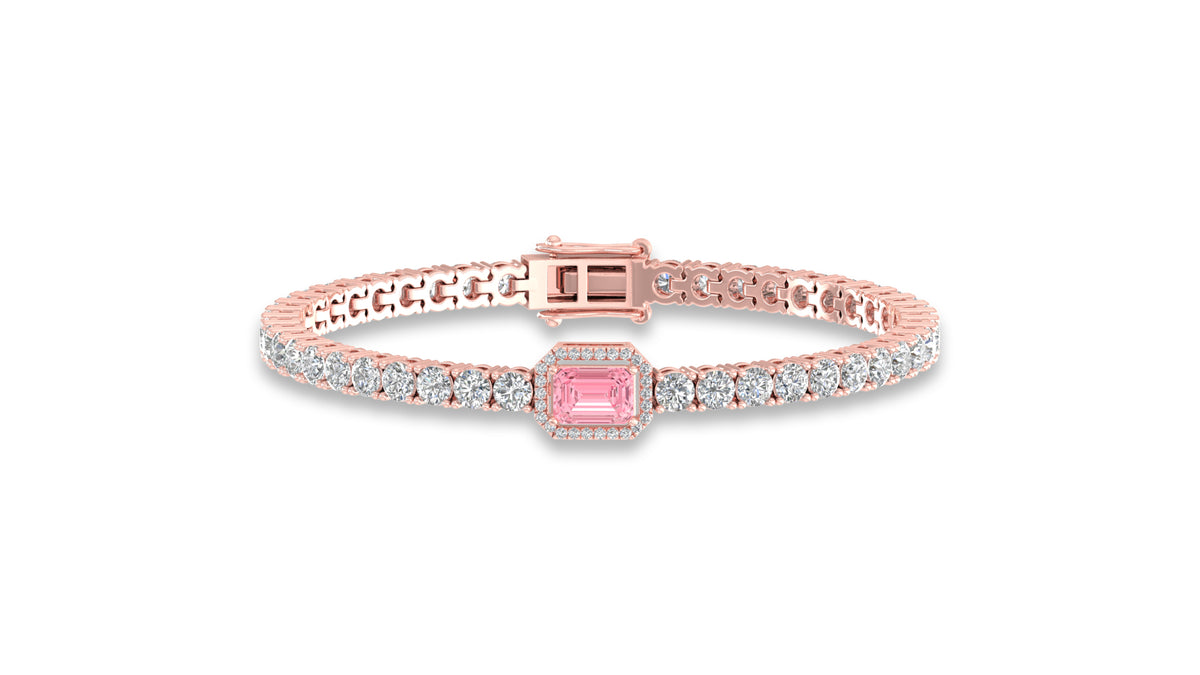 14K Rose Gold Emerald Cut Pink Stone Diamond Bracelet