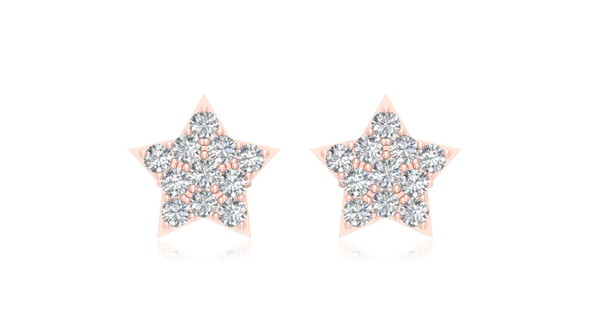 14K Rose Gold Star Diamond Stud Earrings