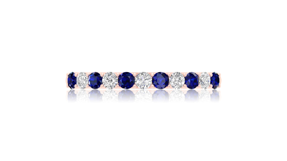14K Rose Gold Blue Sapphire and Diamond Band Ring