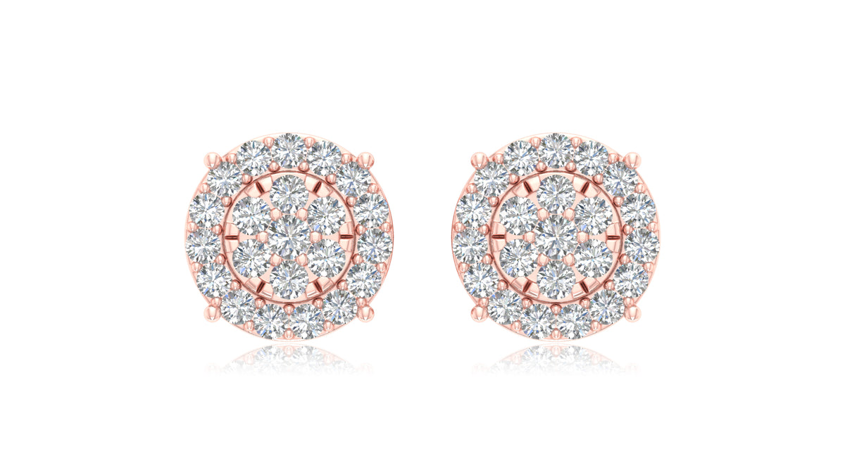 14K Rose Gold Round Halo Diamond Stud Earrings