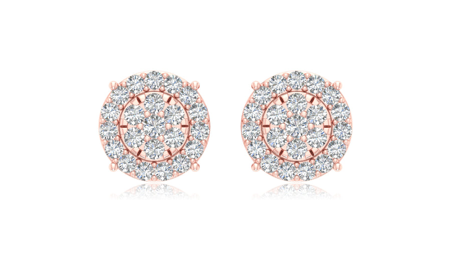 14K Rose Gold Round Halo Diamond Stud Earrings
