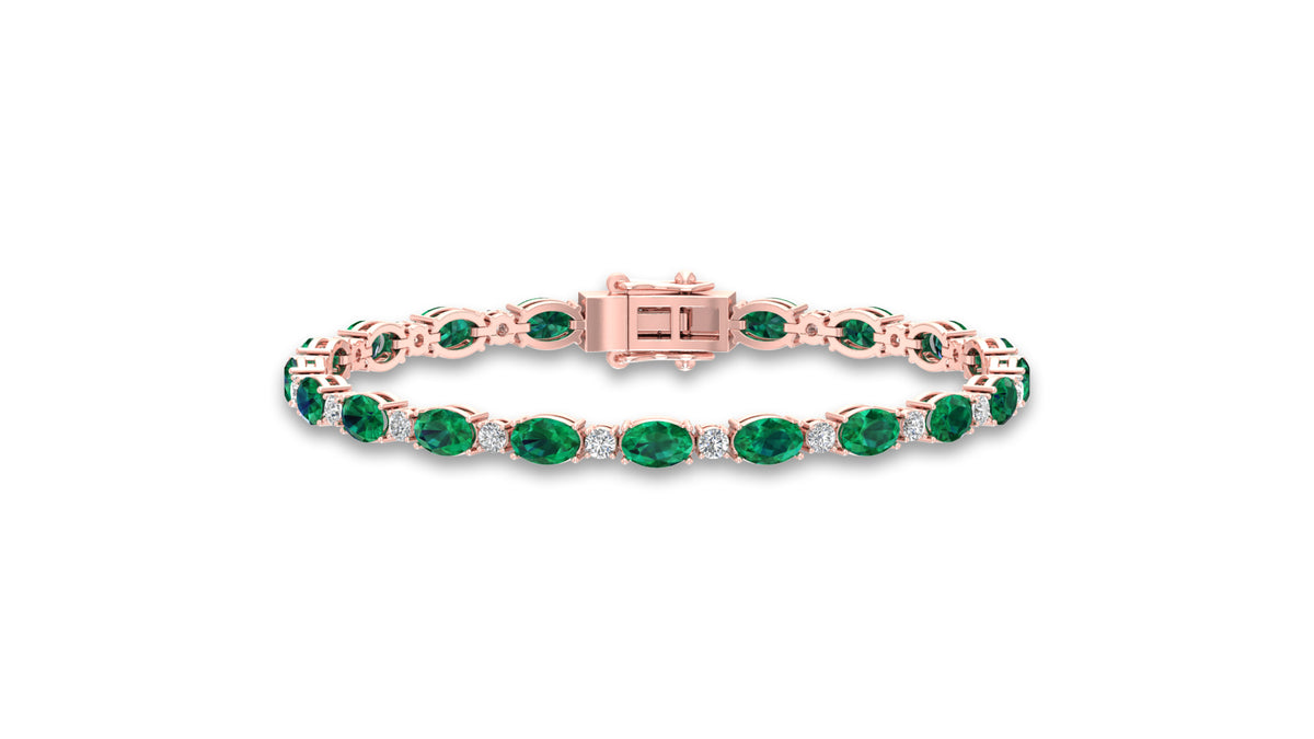 14K Rose Gold Green Gemstone and Diamond Tennis Bracelet