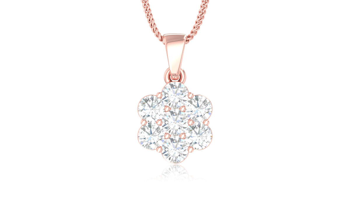 14K Rose Gold Round Diamond Flower Pendant