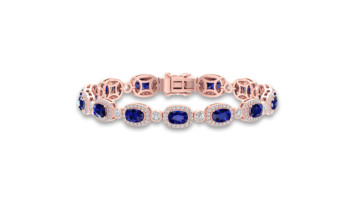 14K Rose Gold Blue Cushion Gemstone and Diamond Bracelet