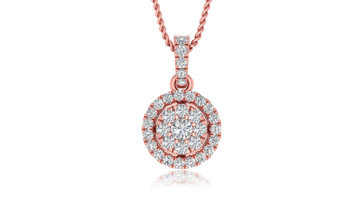 14K Rose Gold Round Halo Diamond Pendant