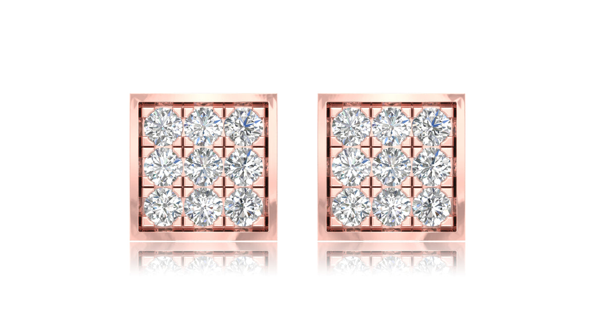 14K Rose Gold Square Diamond Stud Earrings