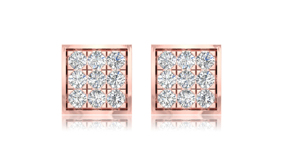 14K Rose Gold Square Diamond Stud Earrings