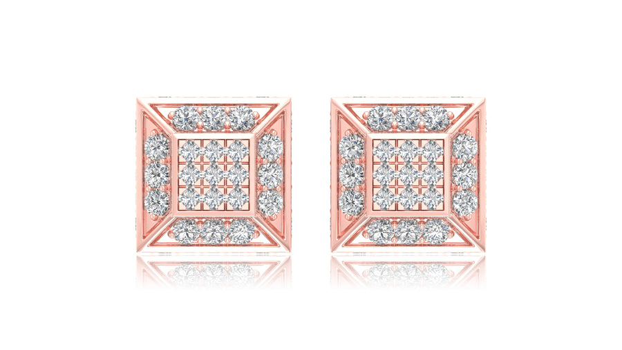 14K Rose Gold Princess Cut Halo Diamond Stud Earrings