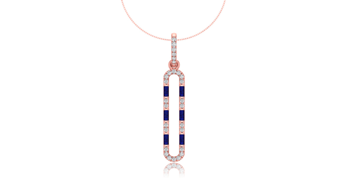 14K Rose Gold Blue Sapphire and Diamond Bar Pendant
