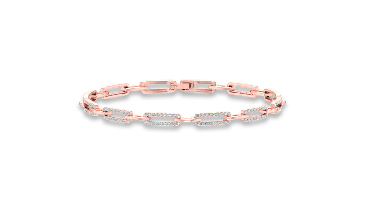 14K Rose Gold Round Diamond Link Bracelet