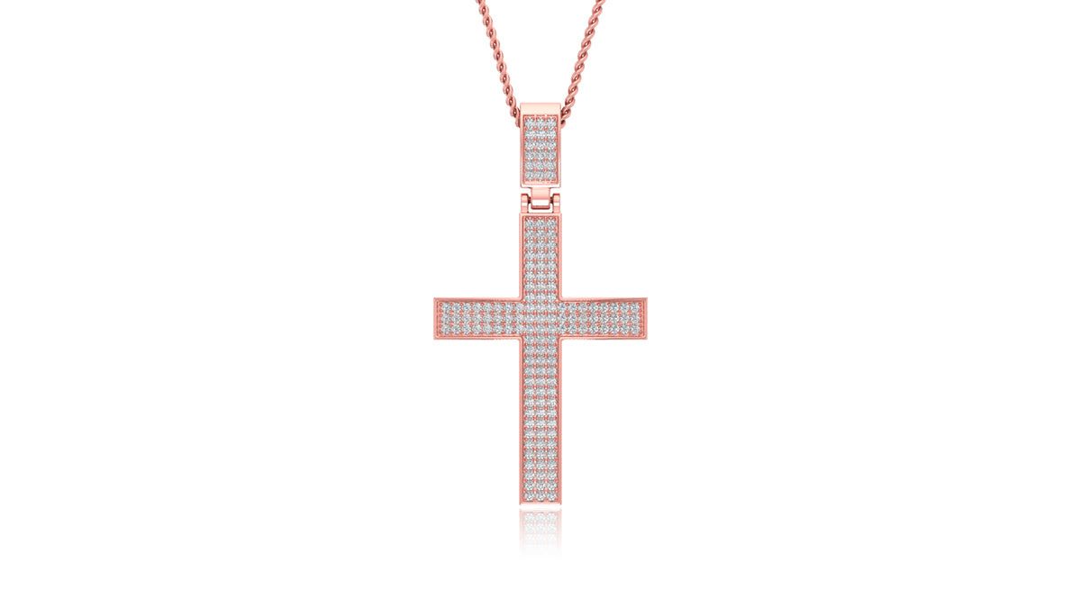 14k Rose Gold Round Diamond Cross Pendant