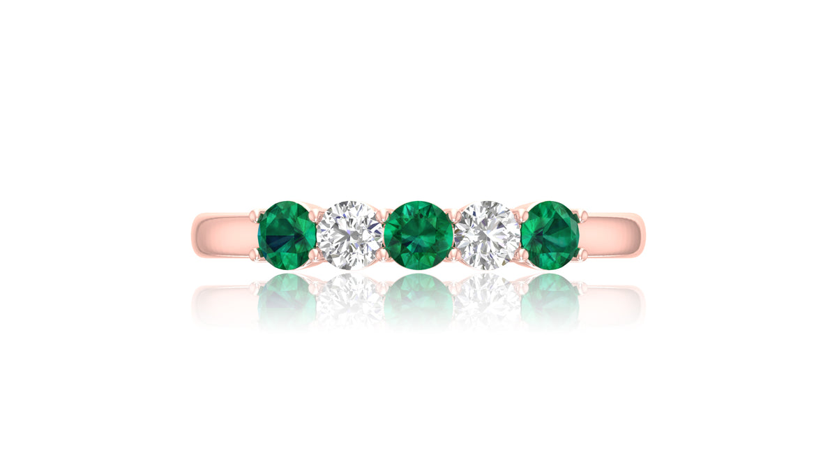 14K Rose Gold Emerald Green Gemstone and Diamond Band Ring