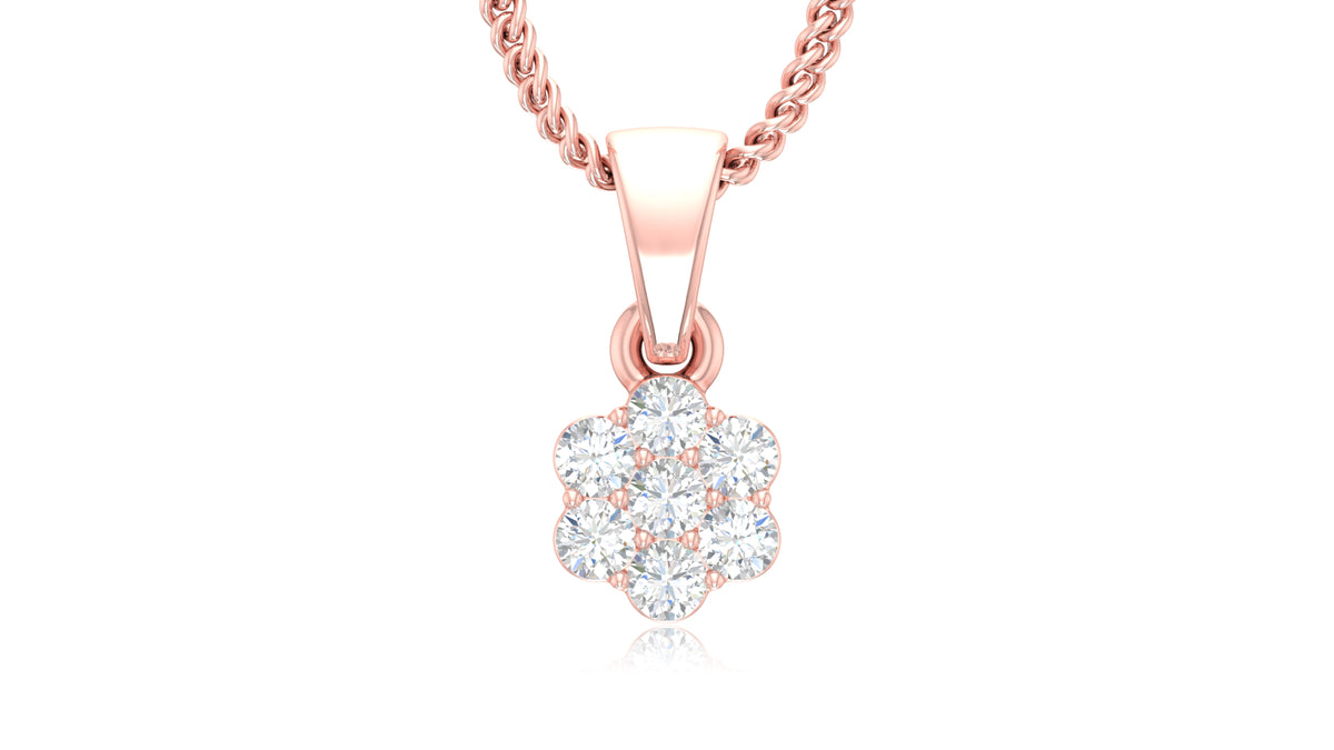 14K Rose Gold Round Diamond Flower Pendant
