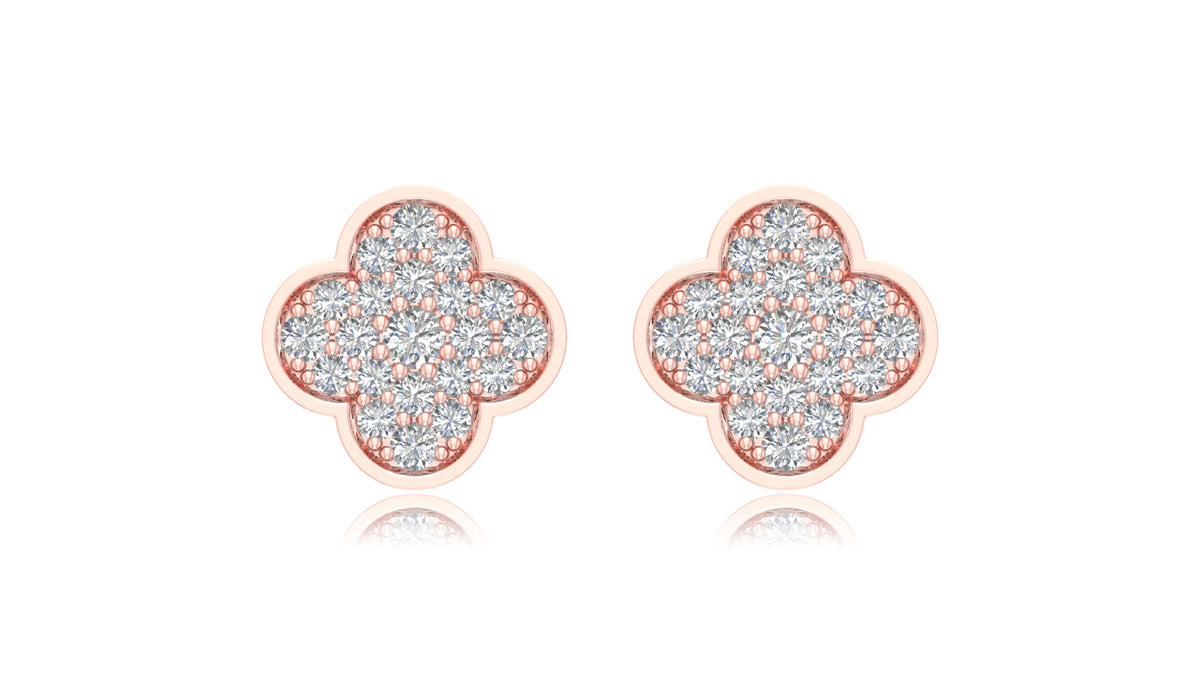 14K Rose Gold Clover Diamond Stud Earrings