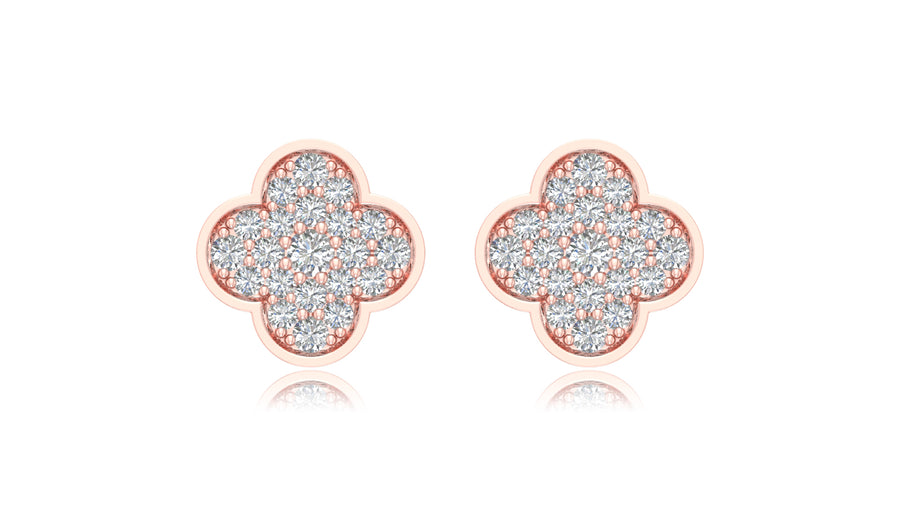 14K Rose Gold Clover Diamond Stud Earrings