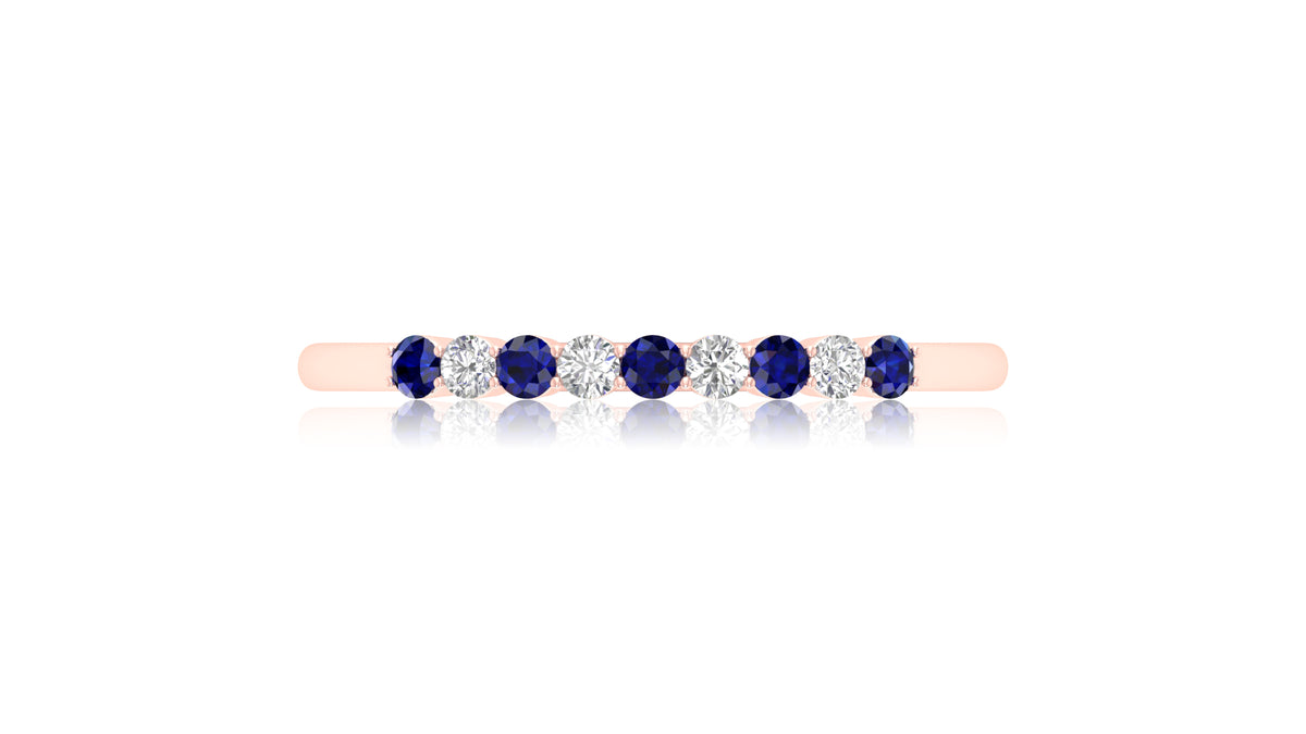 14K Rose Gold Blue Sapphire and Diamond Band Ring