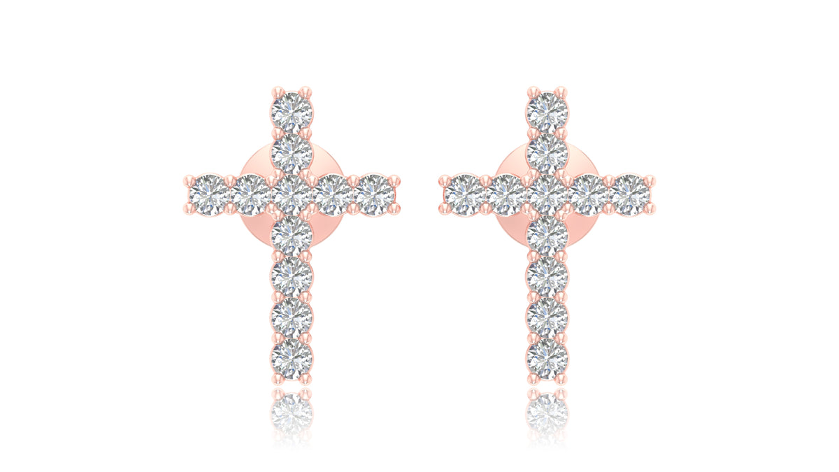 14K Rose Gold Diamond Cross Stud Earrings
