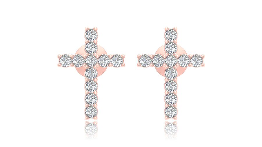 14K Rose Gold Diamond Cross Stud Earrings