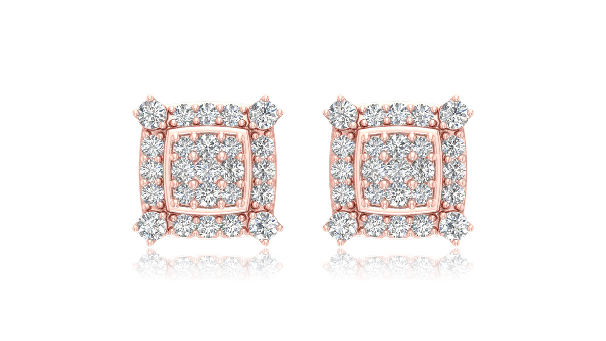 14K Rose Gold Square Halo Diamond Stud Earrings