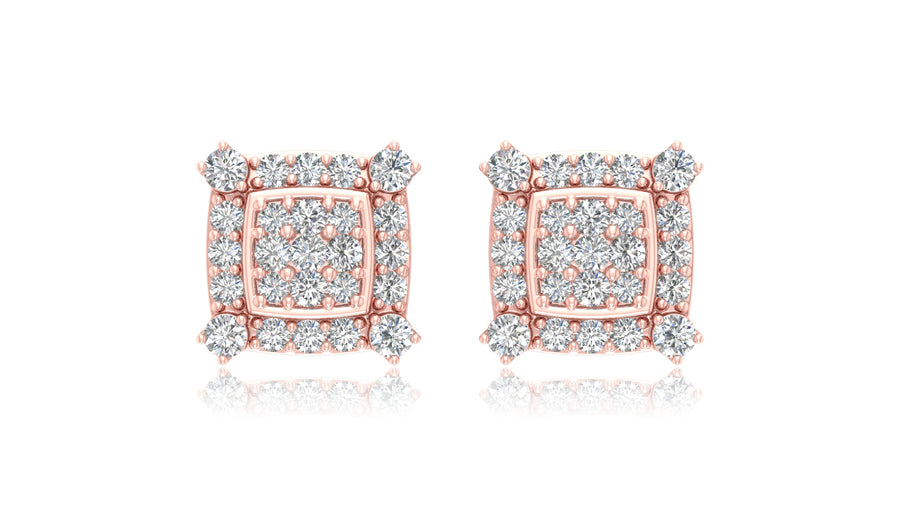 14K Rose Gold Square Halo Diamond Stud Earrings