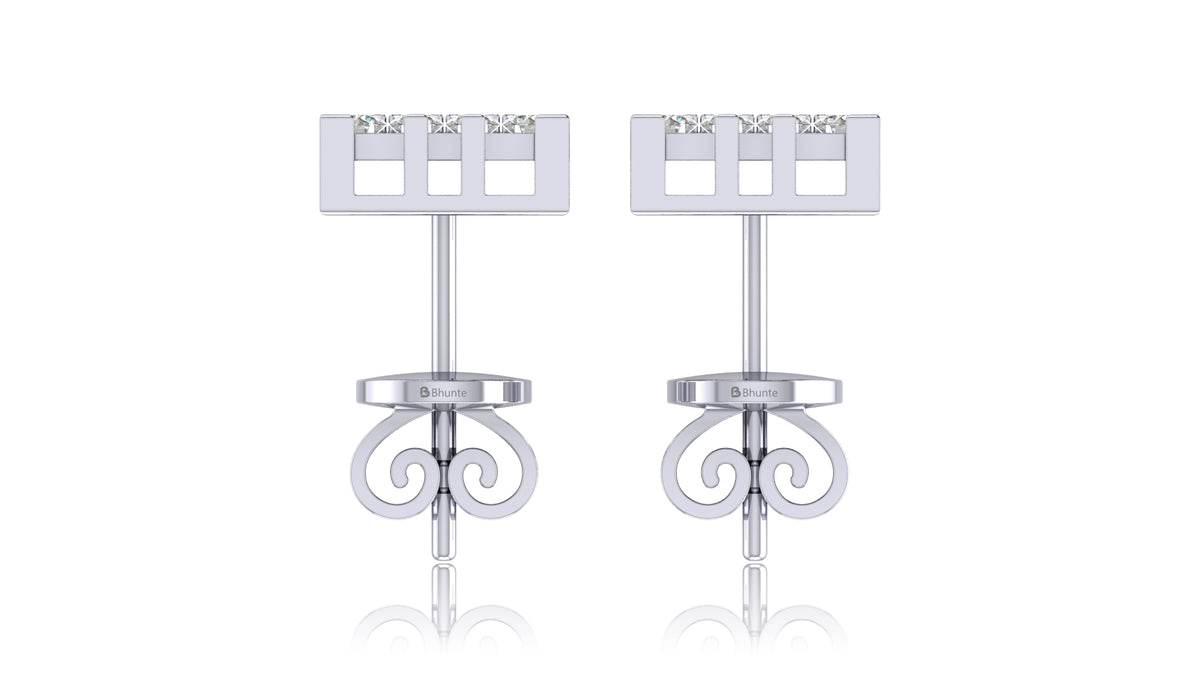 925 Silver Square Diamond Grid Stud Earrings