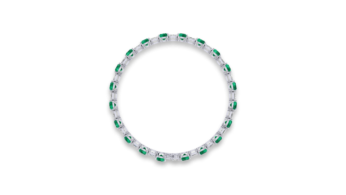 14K White Gold Green Emerald and Diamond Tennis Bracelet