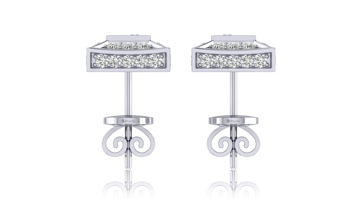 14K White Gold Princess Cut Halo Diamond Stud Earrings