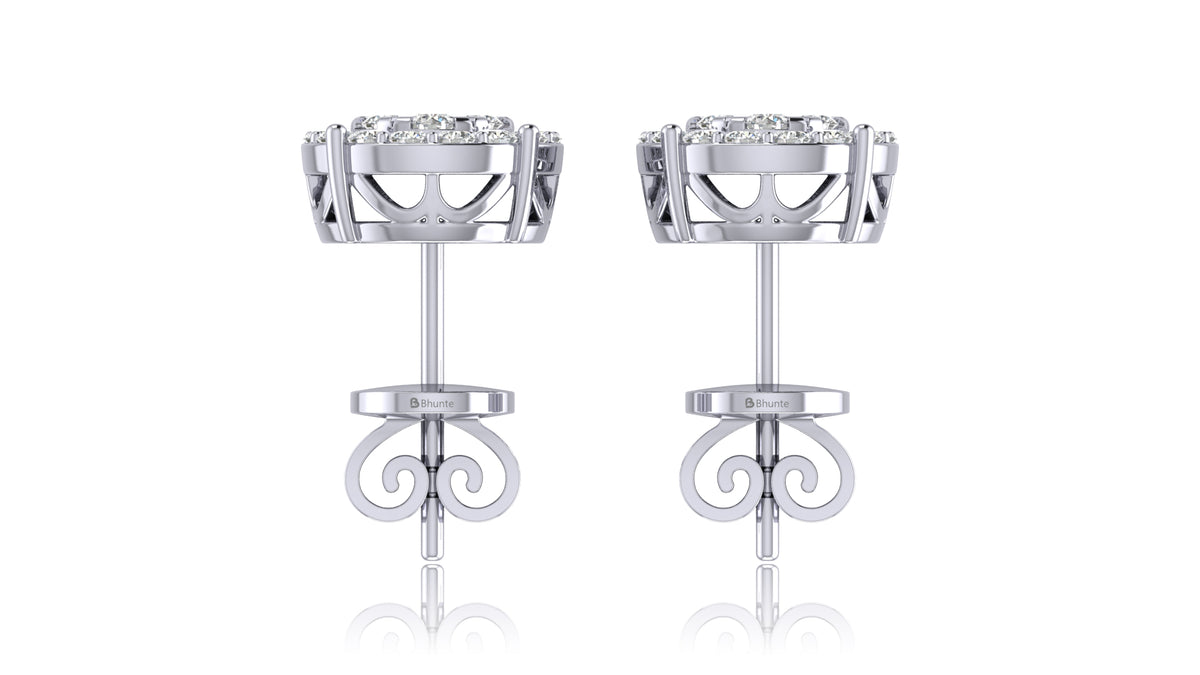 14K White Gold Round Halo Diamond Stud Earrings
