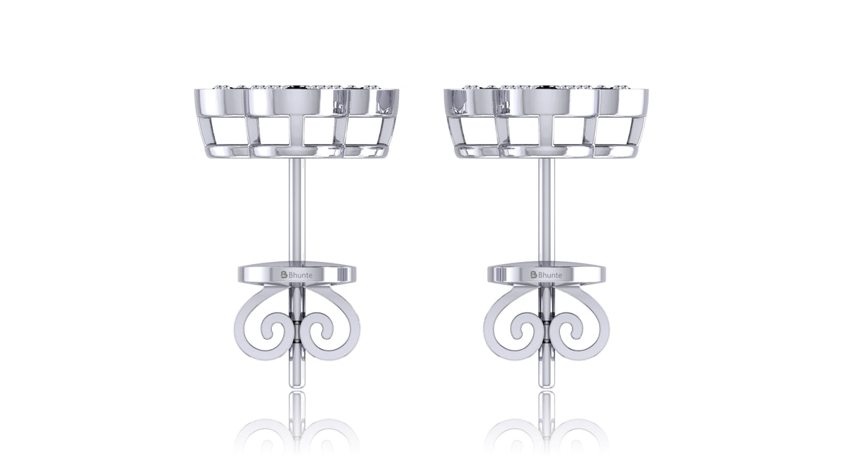 14K White Gold Clover Diamond Stud Earrings