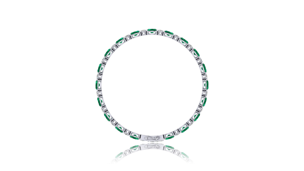 925 Silver Green Gemstone and Diamond Tennis Bracelet