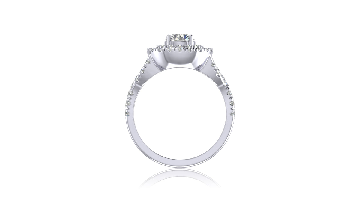 925 SIlver Halo Diamond Engagement Ring Set