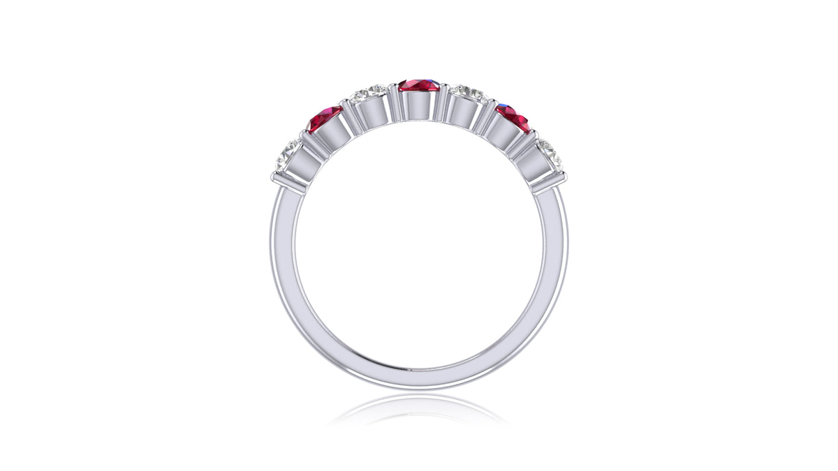 14K White Gold Ruby and Diamond Band Ring