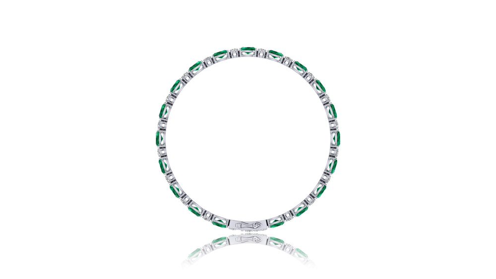 14K White Gold Green Gemstone and Diamond Tennis Bracelet