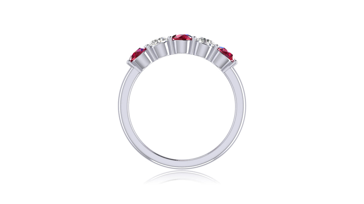 14K White Gold Ruby and Diamond Five-Stone Ring