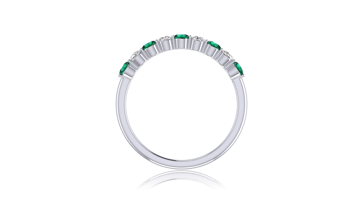 14K White Gold Green Gemstone and Diamond Band Ring
