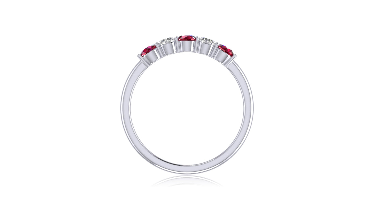 14K White Gold Ruby Gemstone and Diamond Five-Stone Ring