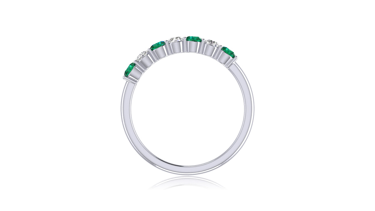 14K White Gold Green Emerald Sapphire and Diamond Band Ring