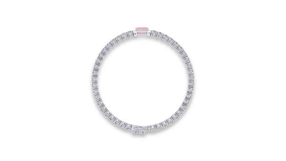 925 Silver Emerald Cut Pink Stone Diamond Bracelet