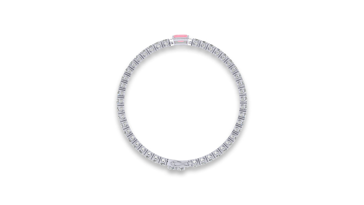 925 Silver Emerald Cut Pink Stone Diamond Bracelet