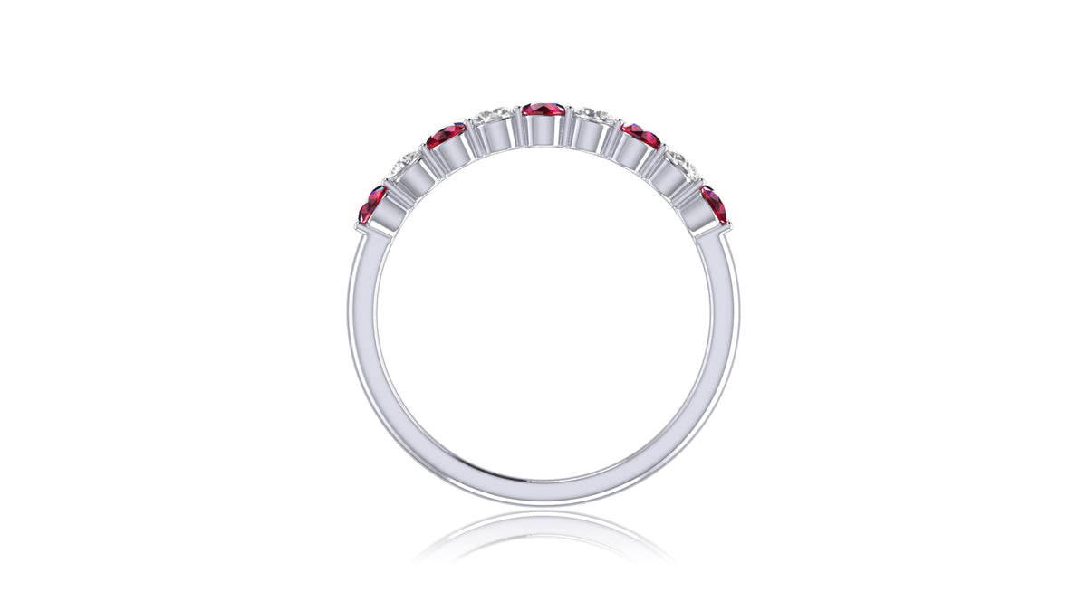14K White Gold Ruby Stone and Diamond Band Ring