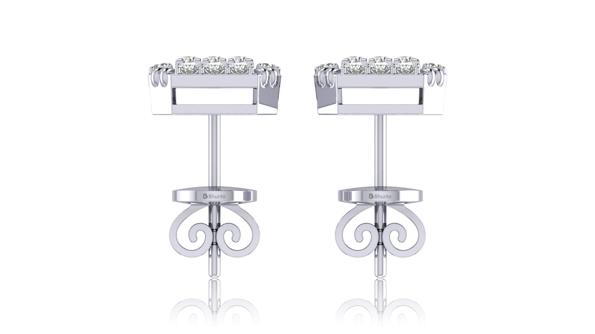 14K White Gold Square Diamond Halo Stud Earrings