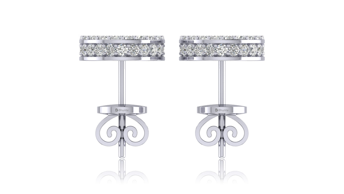 14K White Gold Round Halo Baguette Diamond Stud Earrings