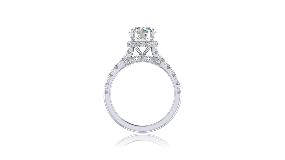 Round Diamond Halo Engagement Ring in Silver 925