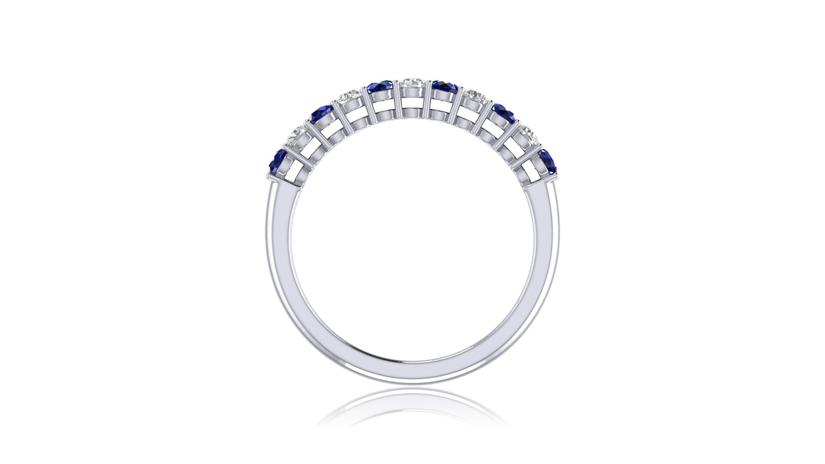 14K White Gold Blue Sapphire and Diamond Band Ring