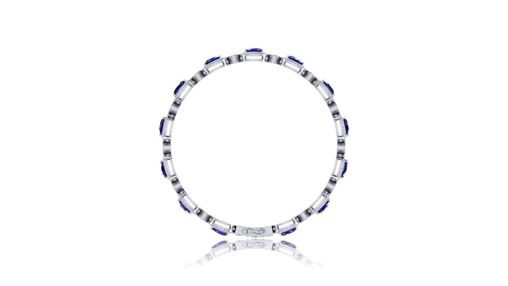 925 Silver Blue Cushion Gemstone and Diamond Bracelet