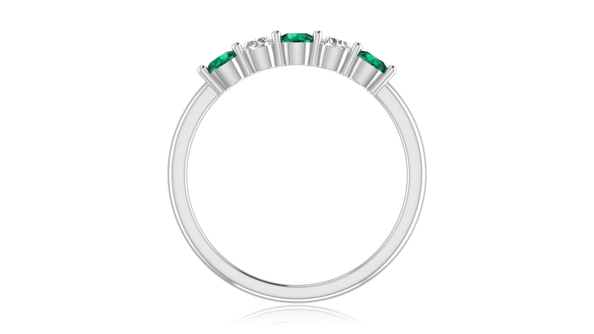 14K White Gold Emerald Green Gemstone and Diamond Band Ring