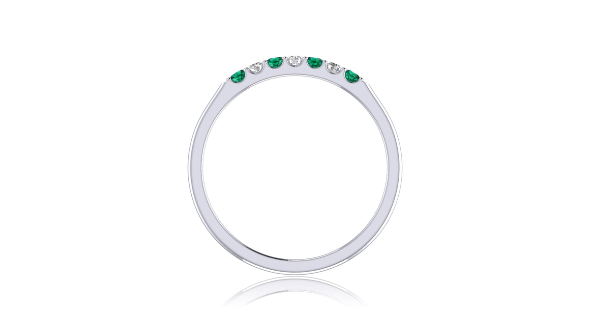 14K White Gold Green Gemstone and Diamond Band Ring