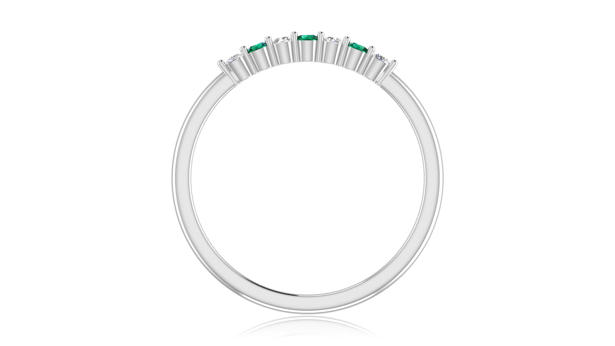 14K White Gold Green Gemstone and Diamond Band Ring