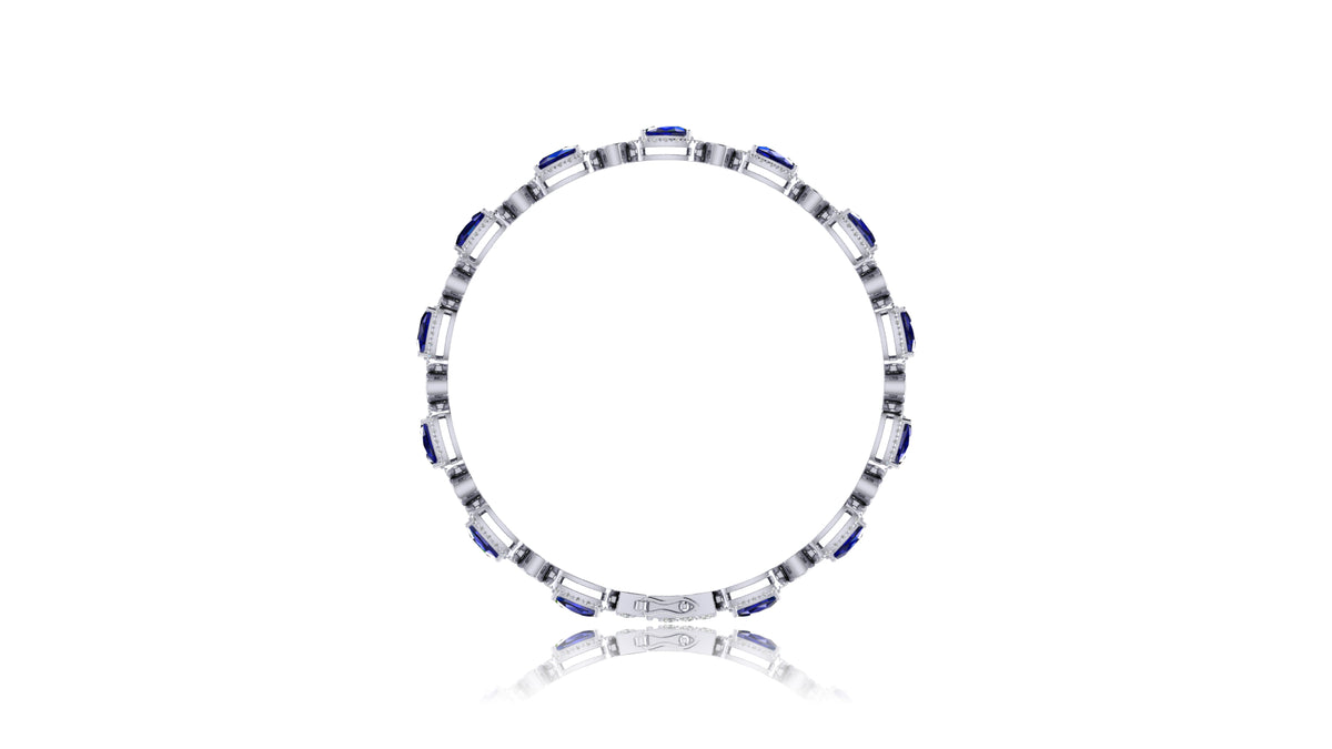 14K White Gold Blue Cushion Gemstone and Diamond Bracelet